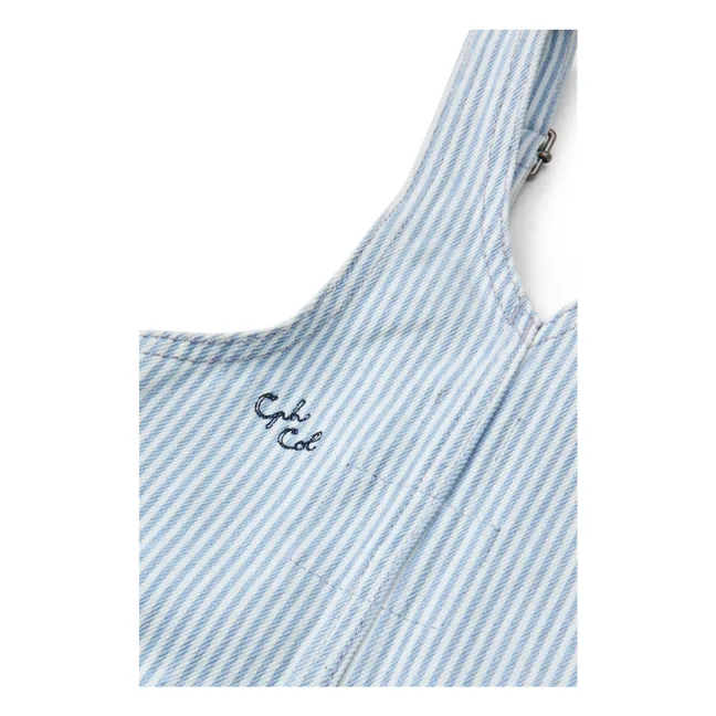 Organic cotton twill striped overalls | Light Blue