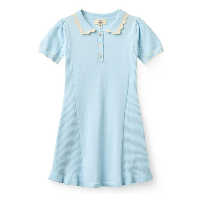 Vestido de pata de gallo de algodón orgánico | Azul Glaciar