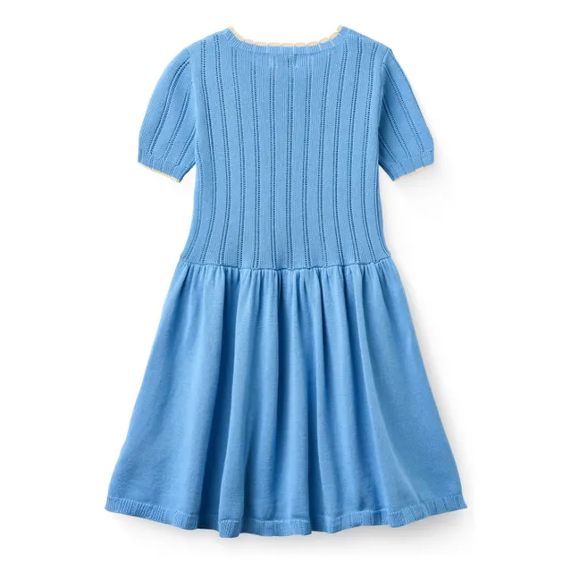 Vestido de punto de algodón orgánico Pointelle | Azul Mar