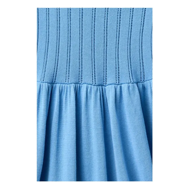 Vestido de punto de algodón orgánico Pointelle | Azul Mar
