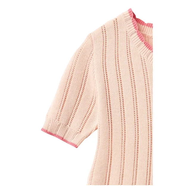 Vestido de punto de algodón orgánico Pointelle | Rosa Melocotón