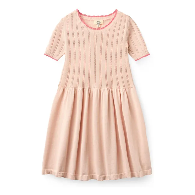 Vestido de punto de algodón orgánico Pointelle | Rosa Melocotón