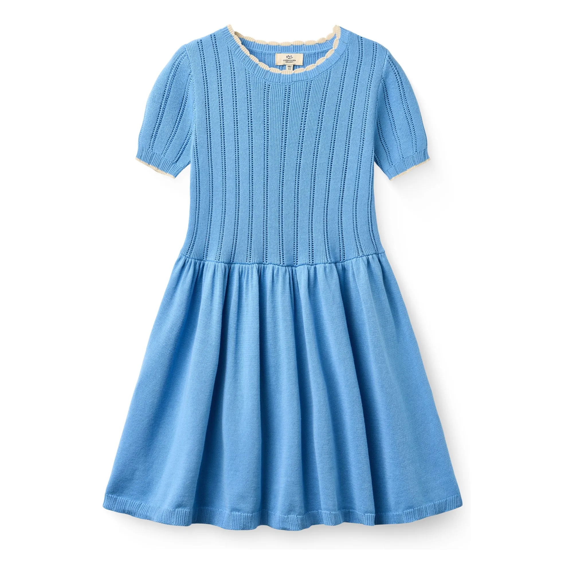 Copenhagen Colors Azure Blue Pointelle Organic Cotton Mesh Dress