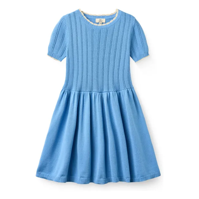 Vestido de punto de algodón orgánico Pointelle | Azul Mar