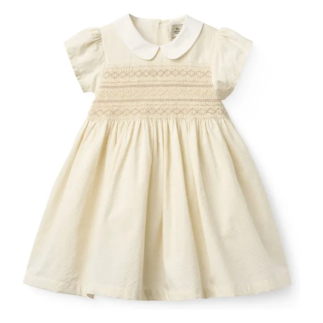 Vestido de algodón orgánico con cuello Peter Pan | Crema