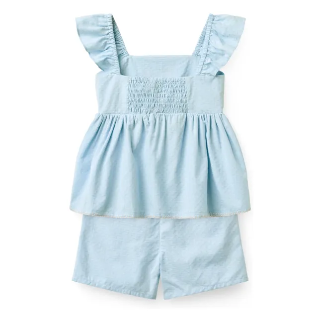 Ensemble Top et Short Summer Rayé Coton Bio | Bleu Clair