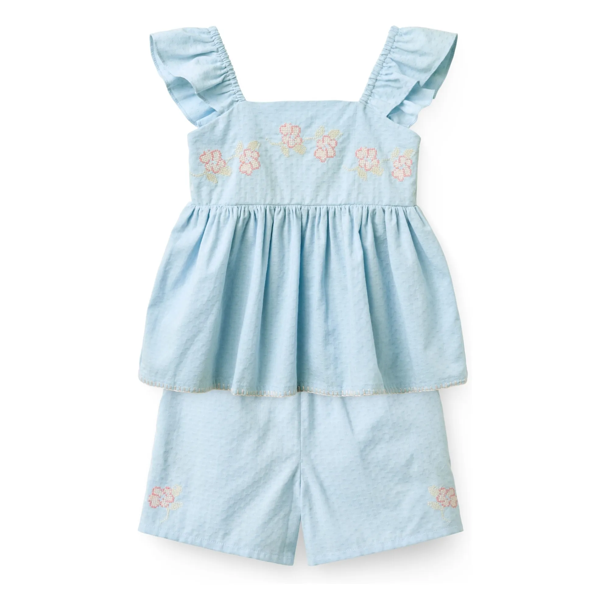 Ensemble Top et Short Summer Rayé Coton Bio | Bleu Clair- Image produit n°0