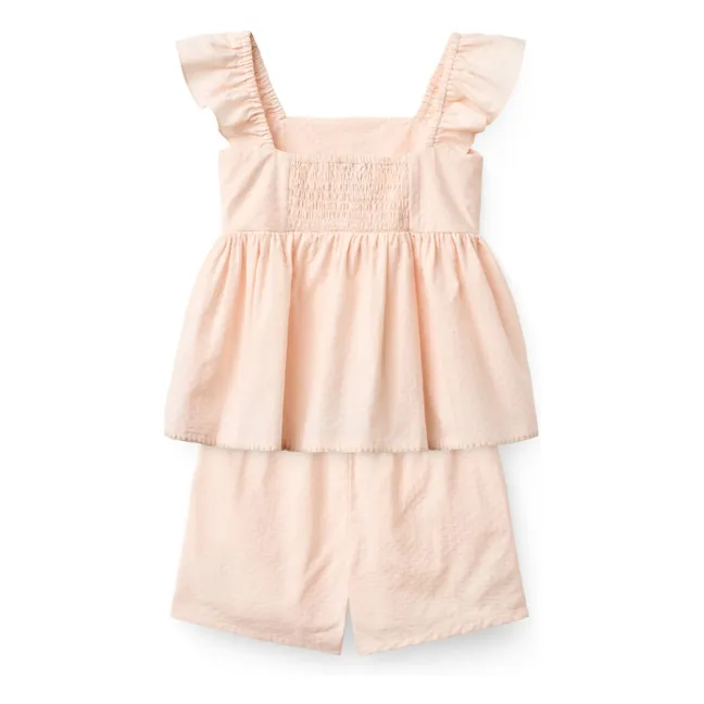 Conjunto de verano de top y pantalón corto de algodón orgánico a rayas | Rosa Litchi