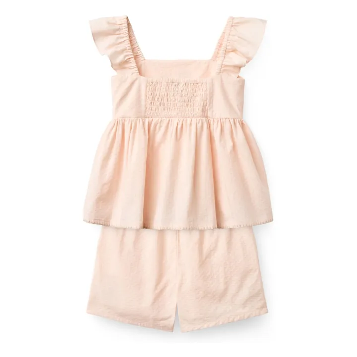 Conjunto de verano de top y pantalón corto de algodón orgánico a rayas | Rosa Litchi- Imagen del producto n°3