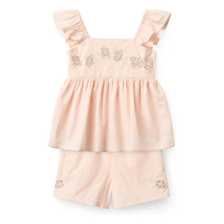 Conjunto de verano de top y pantalón corto de algodón orgánico a rayas | Rosa Litchi- Imagen del producto n°0