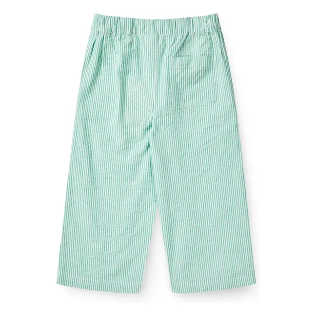 Pantalón de algodón orgánico Seersucker a rayas con cordón | Turquoise