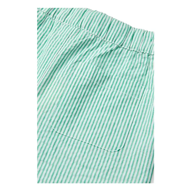 Pantalón de algodón orgánico Seersucker a rayas con cordón | Turquoise