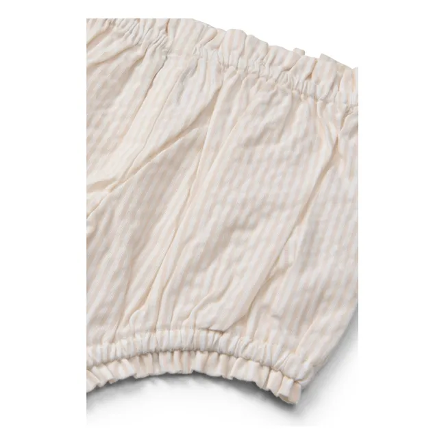 Conjunto de blusa y bombacho de rayas Seersucker Algodón orgánico | Rosa Pálido