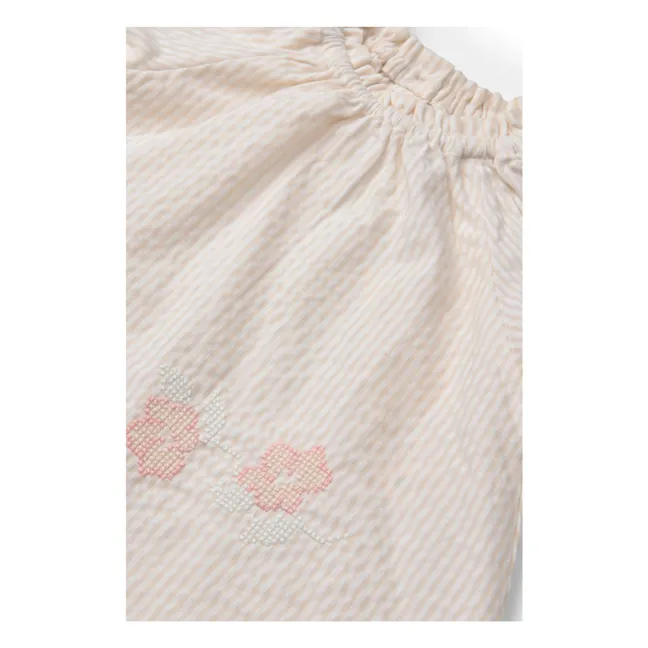 Conjunto de blusa y bombacho de rayas Seersucker Algodón orgánico | Rosa Pálido