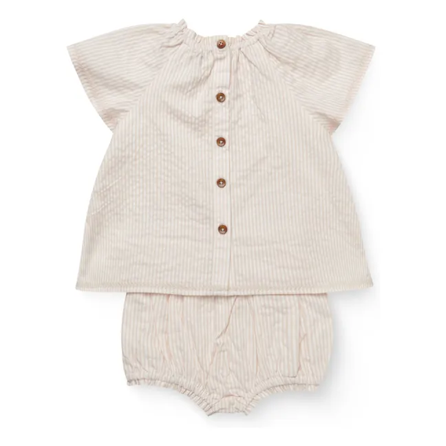 Conjunto de blusa y bombacho de rayas Seersucker Algodón orgánico | Rosa Pálido