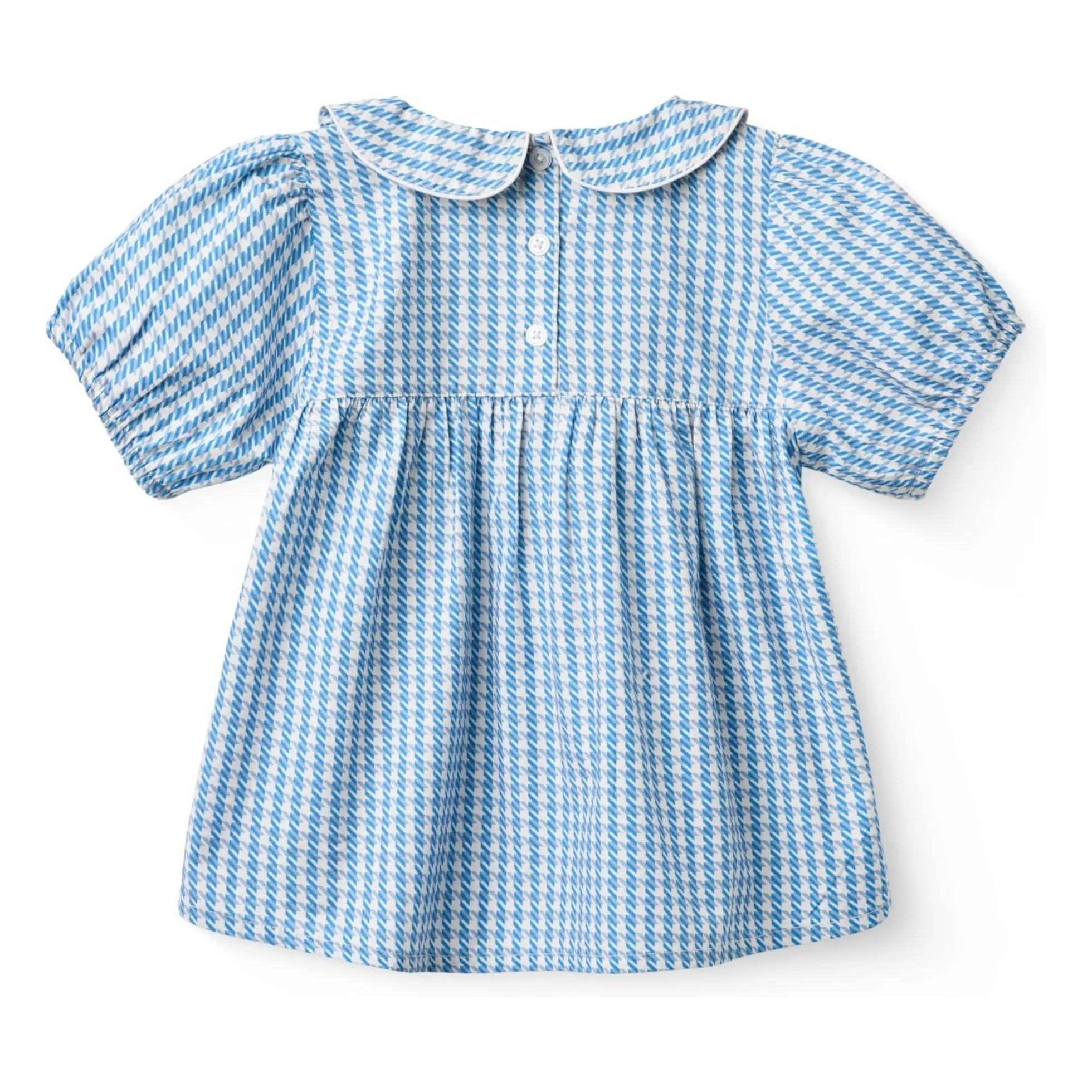 Blouse Col Claudine Pied de Poule Coton Bio | Bleu- Image produit n°2