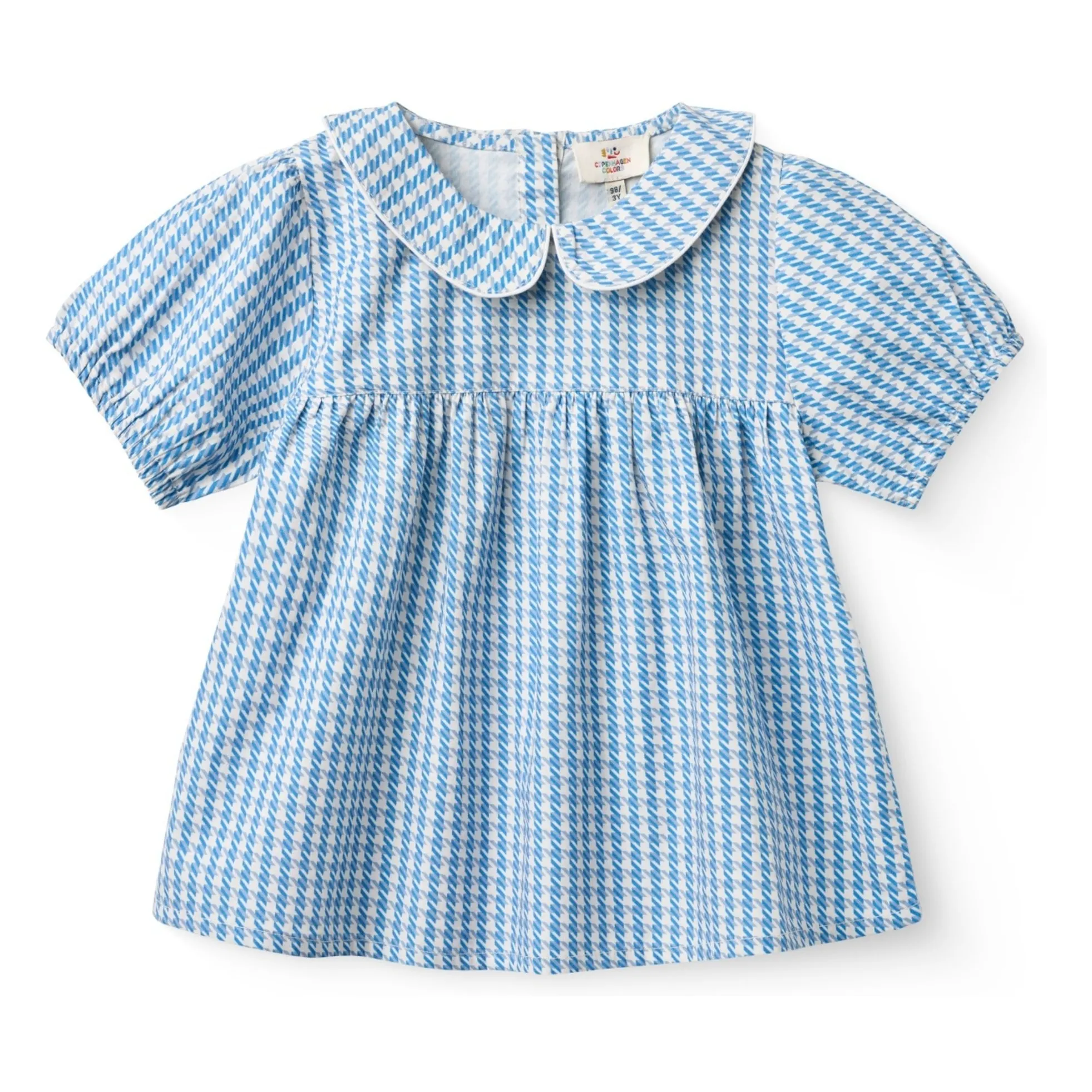 Blouse Col Claudine Pied de Poule Coton Bio | Bleu- Image produit n°0