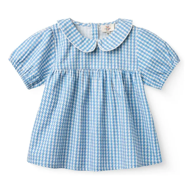 Blusa con cuello de pata de gallo Algodón orgánico | Azul