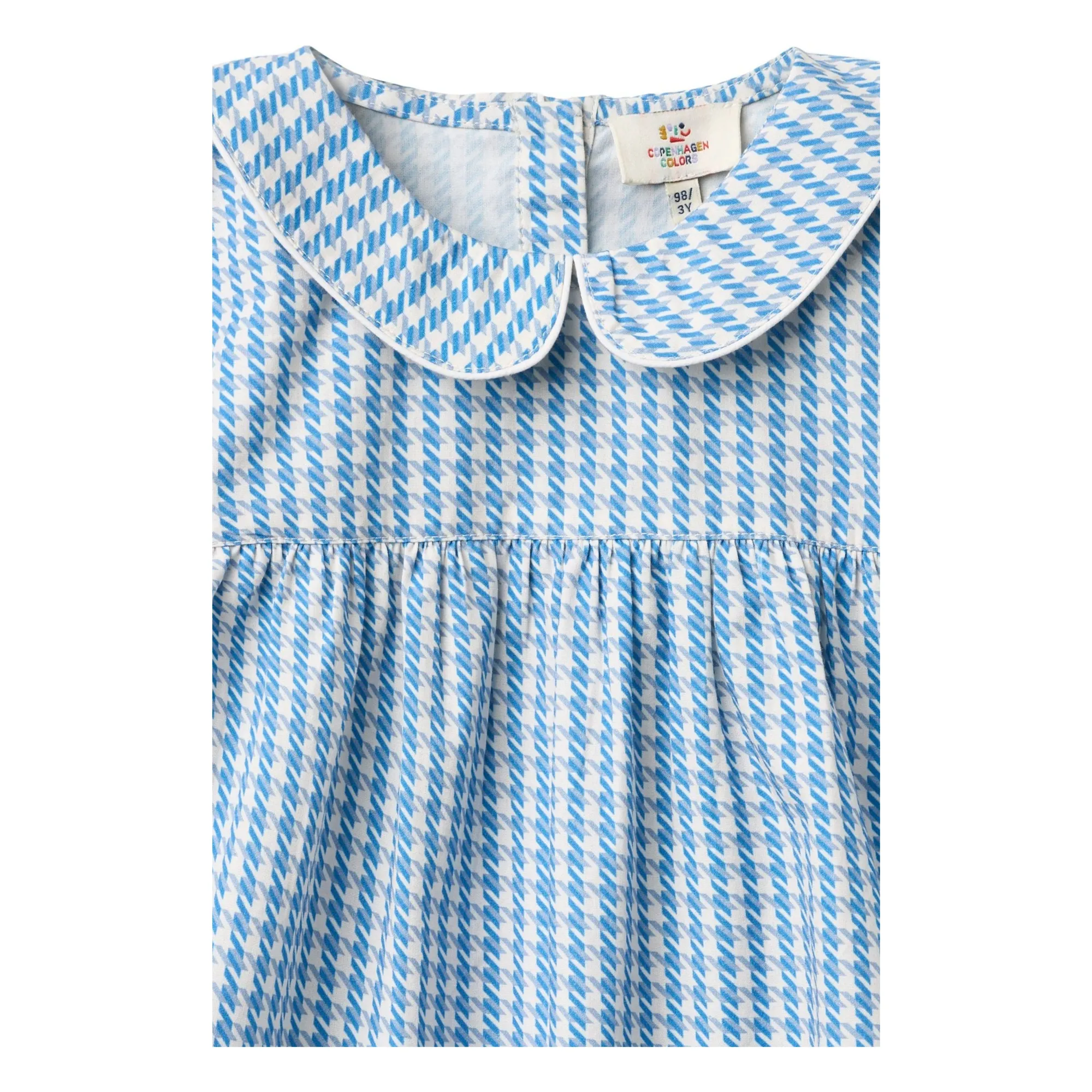 Blouse Col Claudine Pied de Poule Coton Bio | Bleu- Image produit n°1