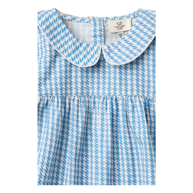 Blusa con cuello de pata de gallo Algodón orgánico | Azul