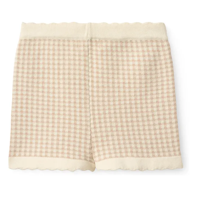 Pantalones cortos a cuadros en jacquard de algodón orgánico | Beige rosado