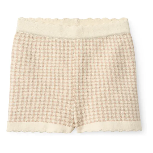 Pantalones cortos a cuadros en jacquard de algodón orgánico | Beige rosado