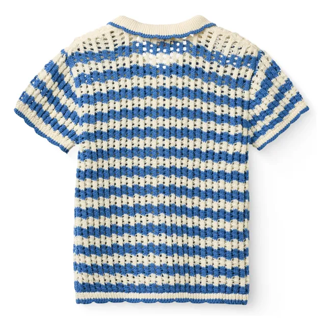 Cardigan Manches Courtes Crochet Coton Bio | Bleu azur