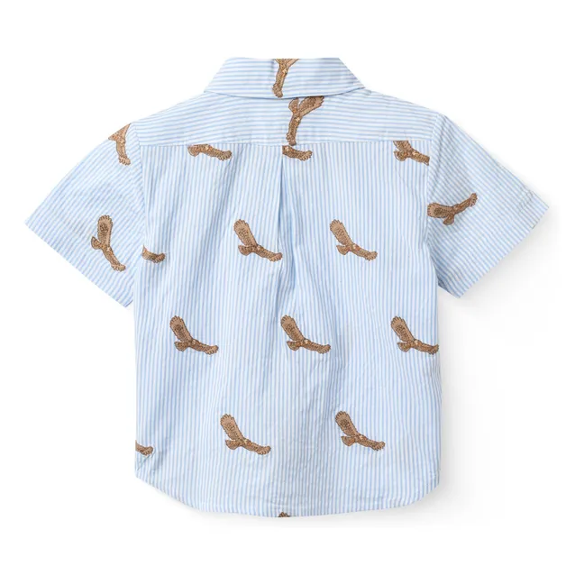 Chemise Brodée Aigles Rayée Seersucker Coton Bio | Bleu ciel