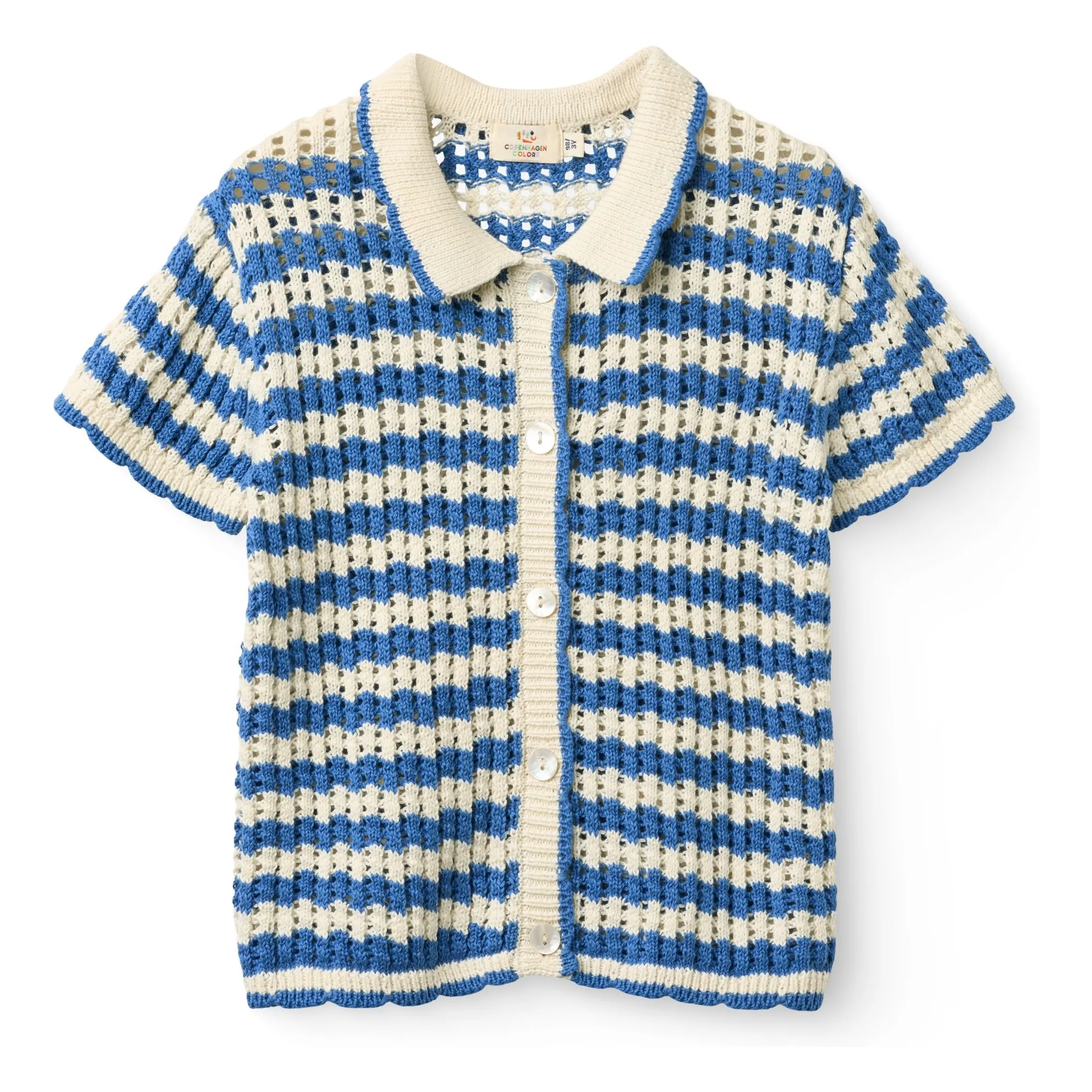 Copenhagen Colors Azure Blue Organic Cotton Crochet Short Sleeve Cardigan