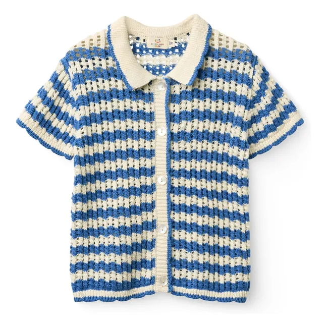 Cardigan Manches Courtes Crochet Coton Bio | Bleu azur