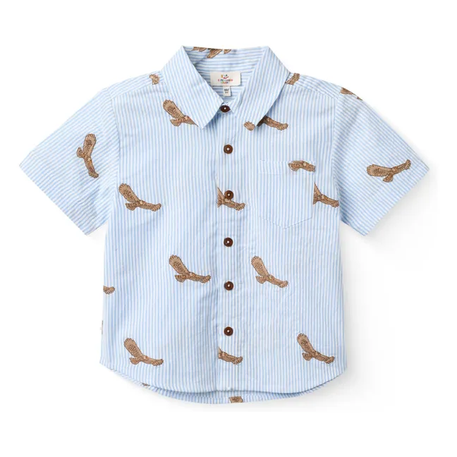 Chemise Brodée Aigles Rayée Seersucker Coton Bio | Bleu ciel