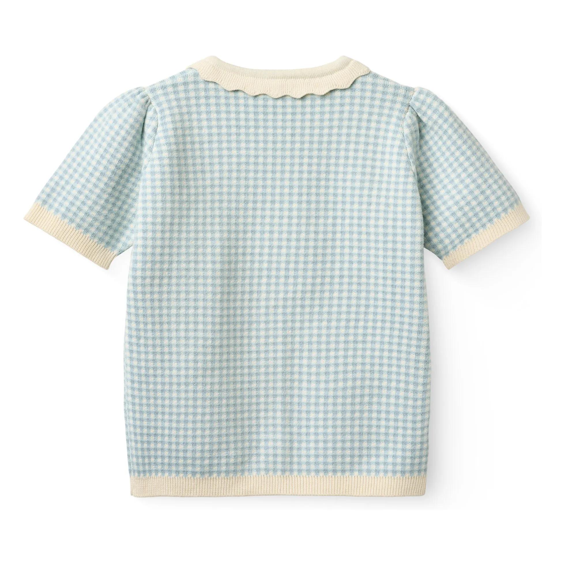 Cardigan Manches Courtes Jacquard Coton Bio | Bleu Clair- Image produit n°4