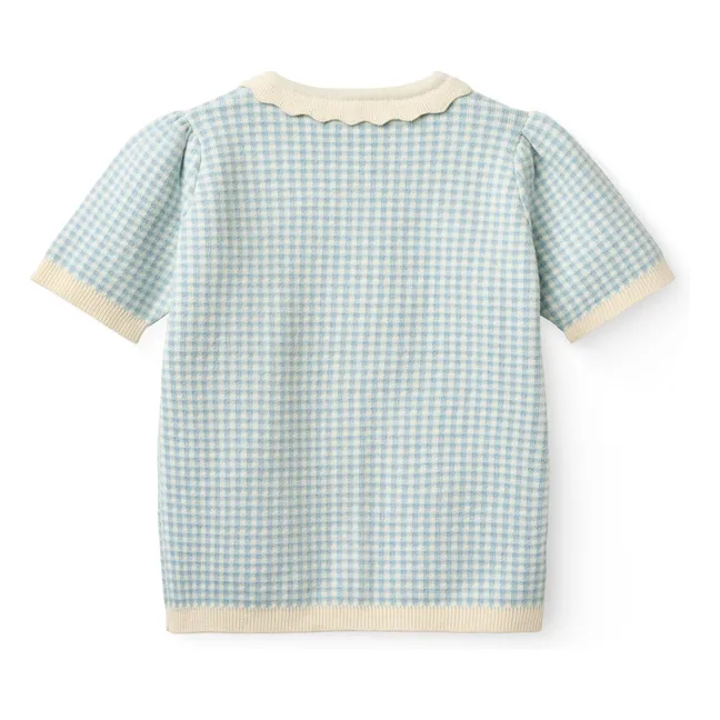 Cardigan Manches Courtes Jacquard Coton Bio | Bleu Clair