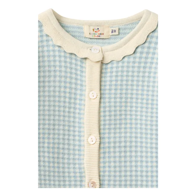 Cardigan Manches Courtes Jacquard Coton Bio | Bleu Clair