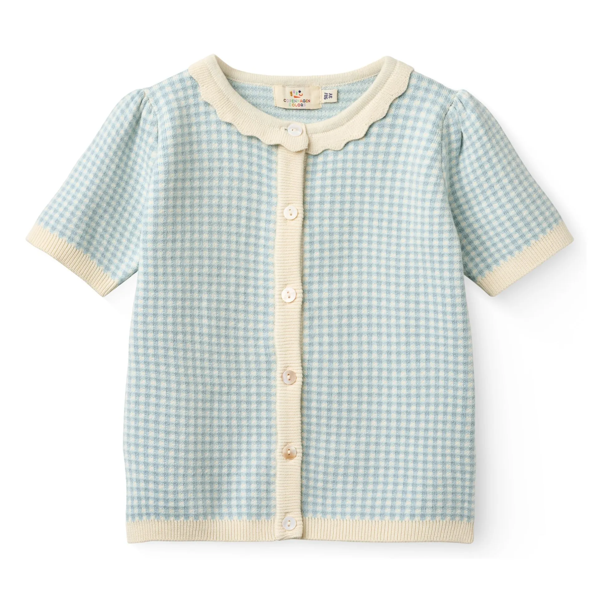 Cardigan Manches Courtes Jacquard Coton Bio | Bleu Clair- Image produit n°0