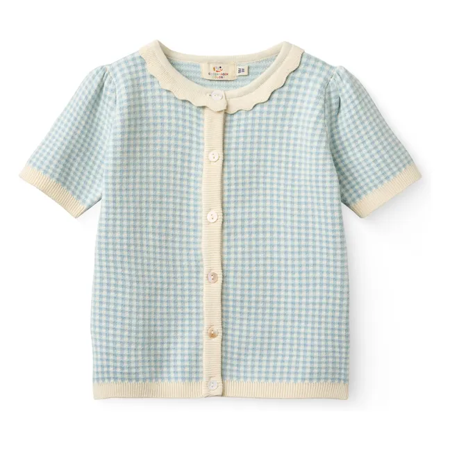 Cardigan Manches Courtes Jacquard Coton Bio | Bleu Clair
