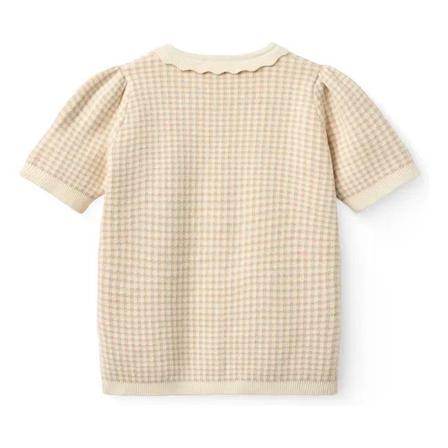 Organic Cotton Jacquard Short Sleeve Cardigan | Beige pink