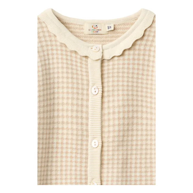 Organic Cotton Jacquard Short Sleeve Cardigan | Beige pink