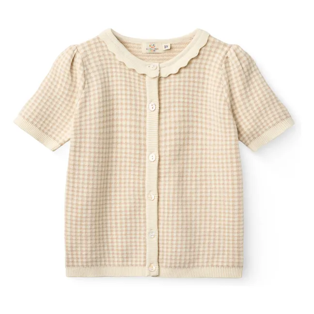 Organic Cotton Jacquard Short Sleeve Cardigan | Beige pink