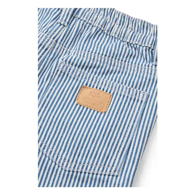 Organic Cotton Twill Striped Bermuda Shorts | Denim blue
