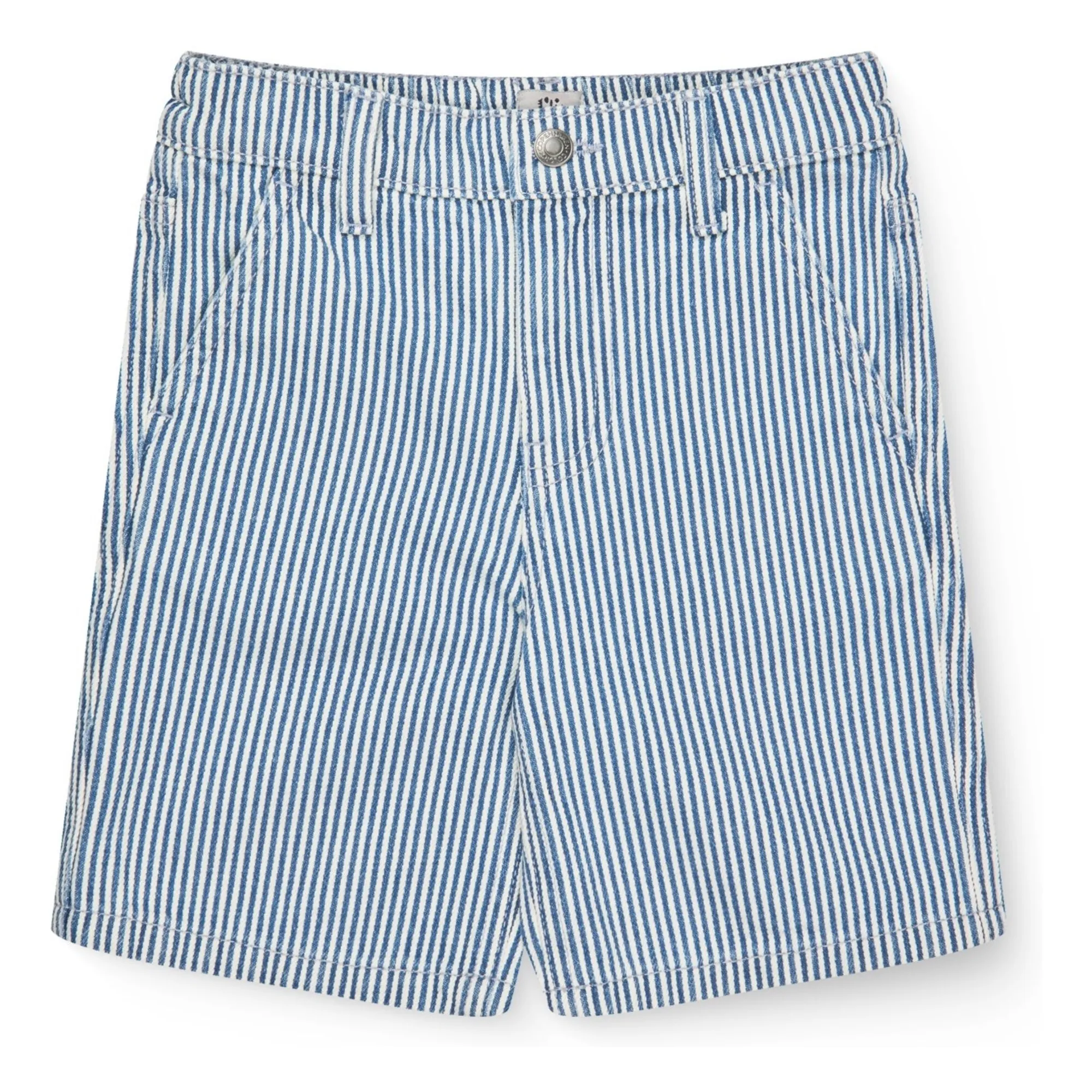 Copenhagen Colors Denim Blue Organic Cotton Twill Striped Bermuda Shorts