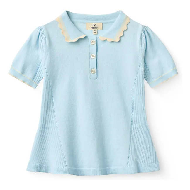 Polo de punto de algodón ecológico | Azul Glaciar