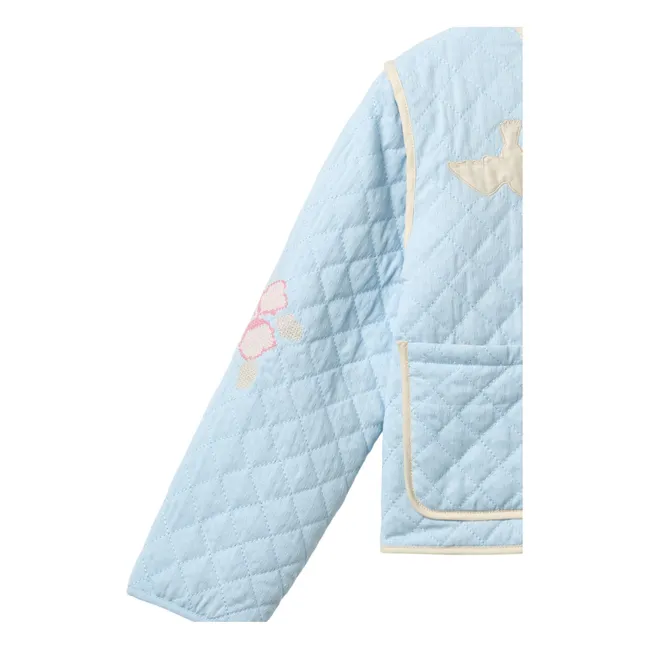 Chaqueta acolchada bordada de algodón orgánico | Azul Claro