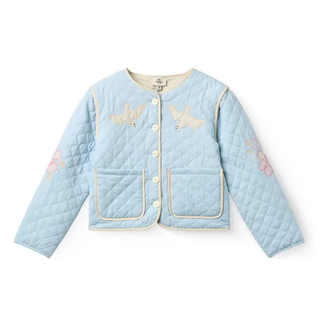 Chaqueta acolchada bordada de algodón orgánico | Azul Claro