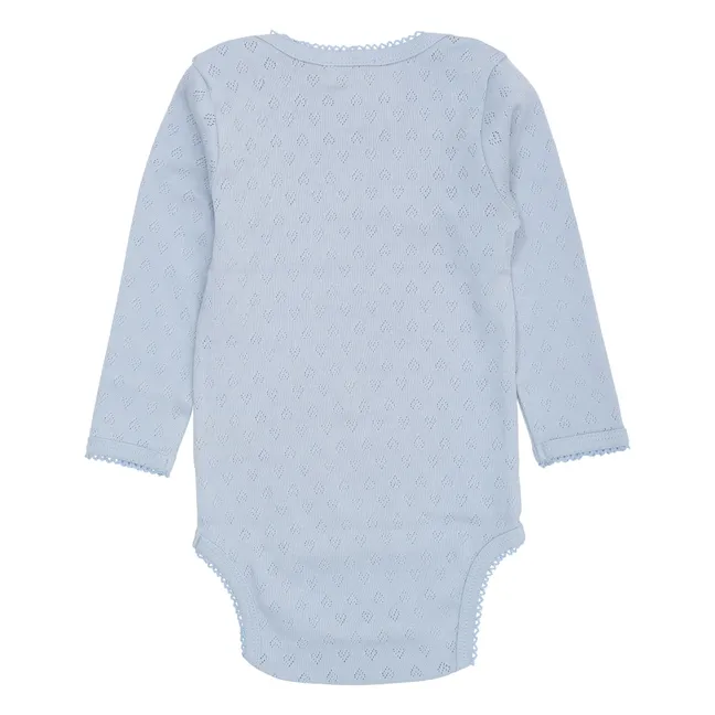 Body Manches Courtes Pointelle Cœurs Coton Bio | Bleu ciel