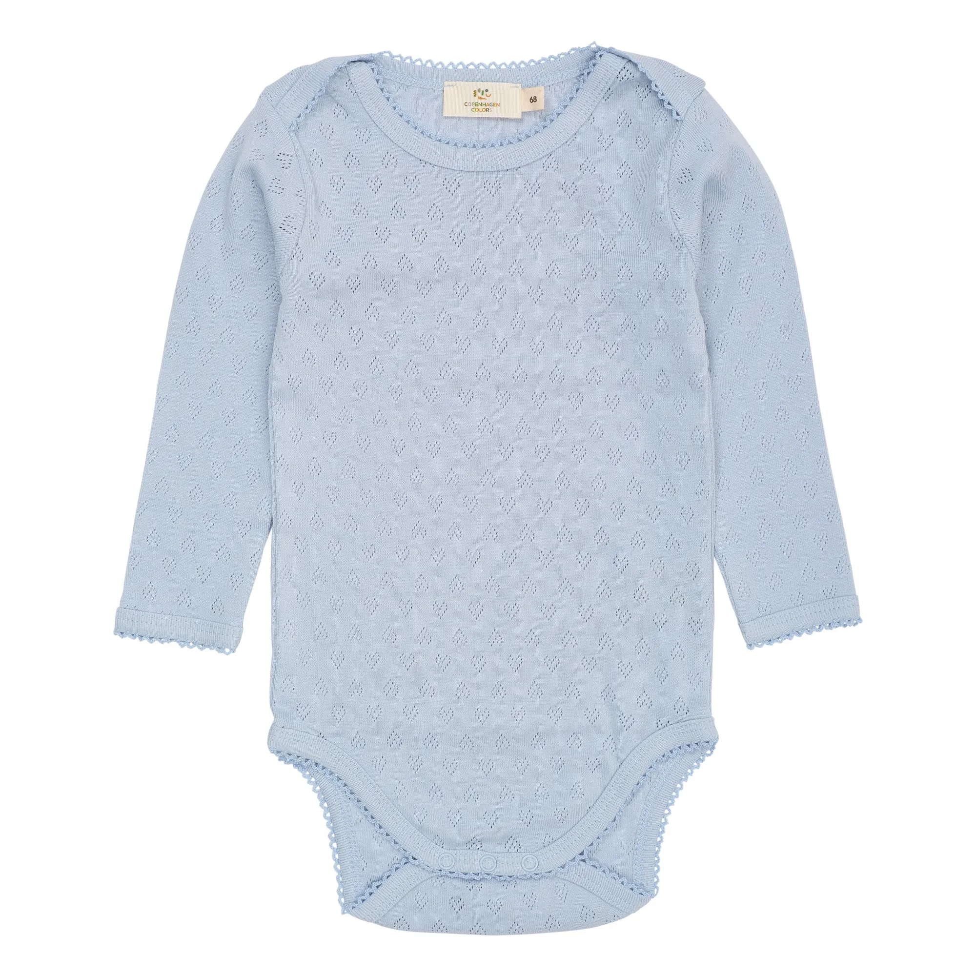 Copenhagen Colors Light Blue Short-Sleeved Bodysuit Pointelle Hearts Organic Cotton