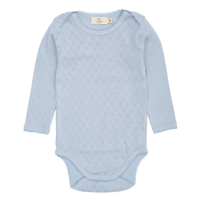 Body Manches Courtes Pointelle Cœurs Coton Bio | Bleu ciel