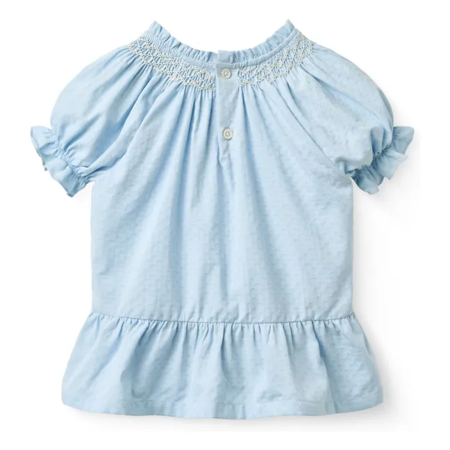 Blusa fruncida de algodón orgánico | Azul Claro