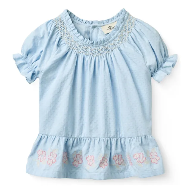 Blusa fruncida de algodón orgánico | Azul Claro