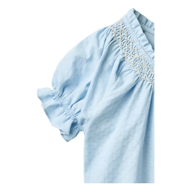 Blusa fruncida de algodón orgánico | Azul Claro